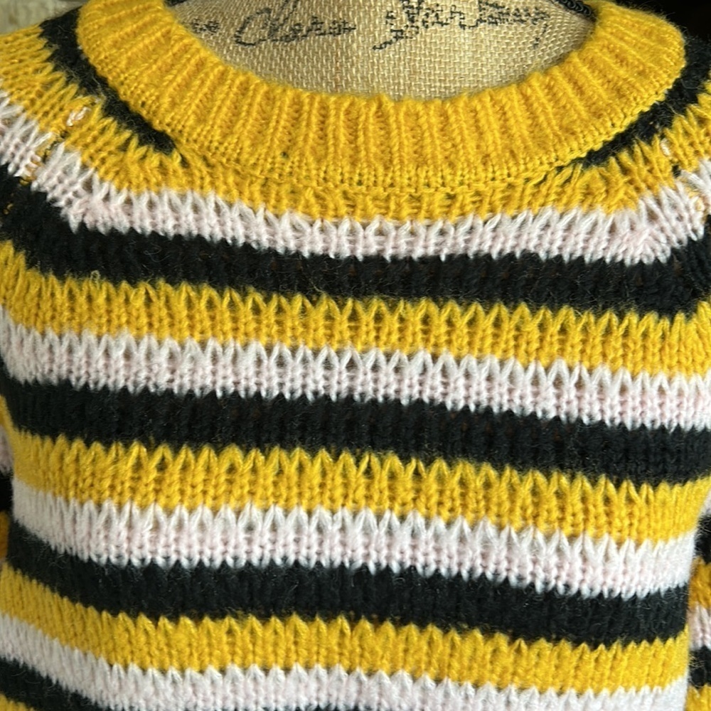 Lovers + Friends black gold pink stripe crew neck open knit sweater - Picture 2 of 16
